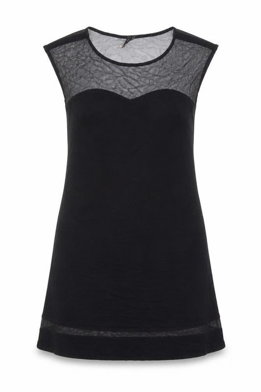 Front view of Topshop women’s black polyester a-line, size UK 10, round neck pullover