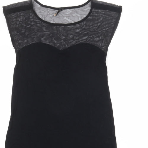 Topshop Womens Black Polyester A-Line Size 10 Round Neck Pullover