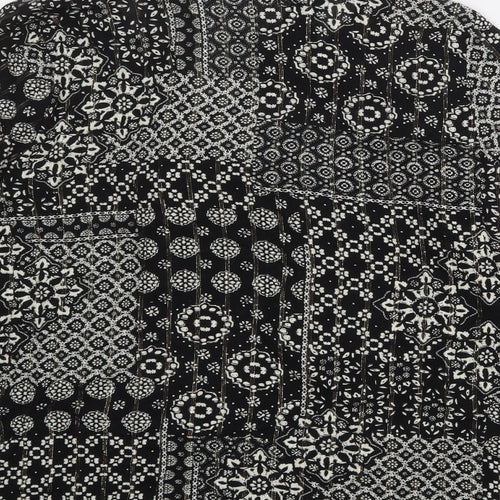 Marks and Spencer Womens Black Geometric Viscose Basic Button-Up Size 16 V-Neck