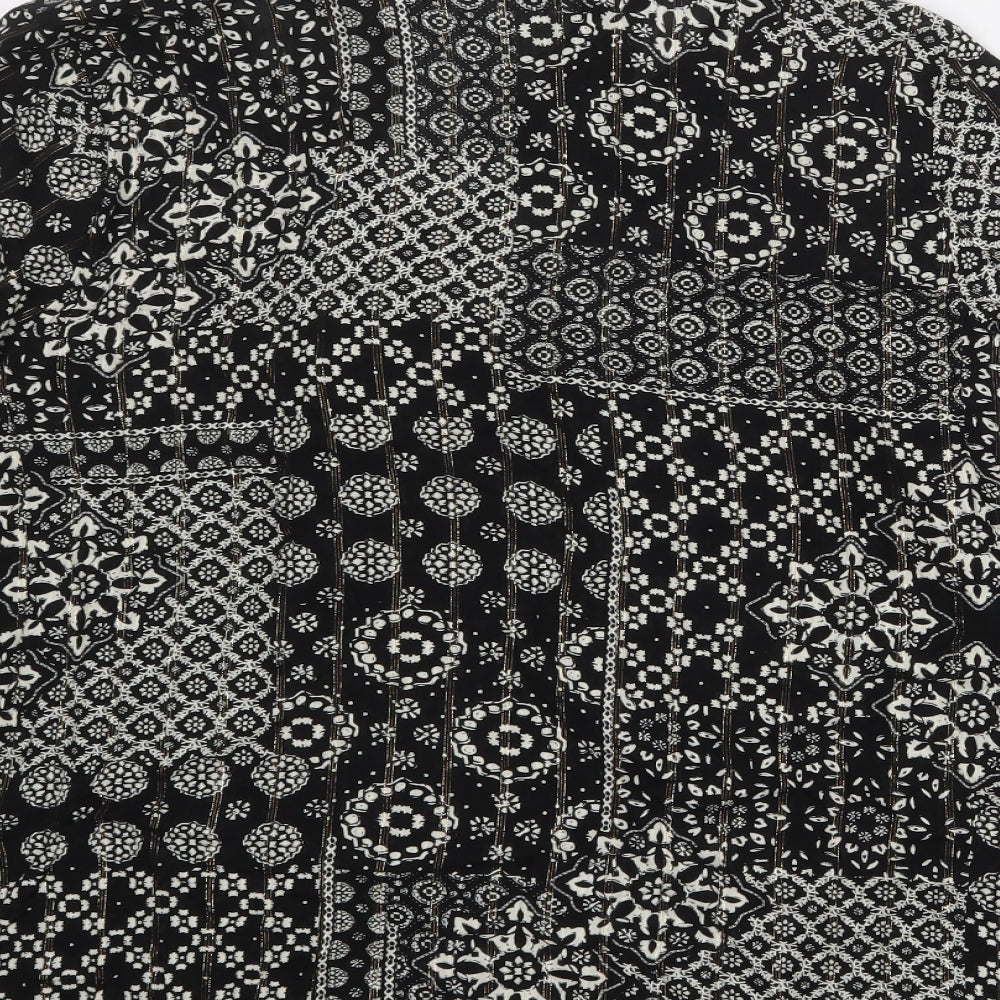 Marks and Spencer Womens Black Geometric Viscose Basic Button-Up Size 16 V-Neck