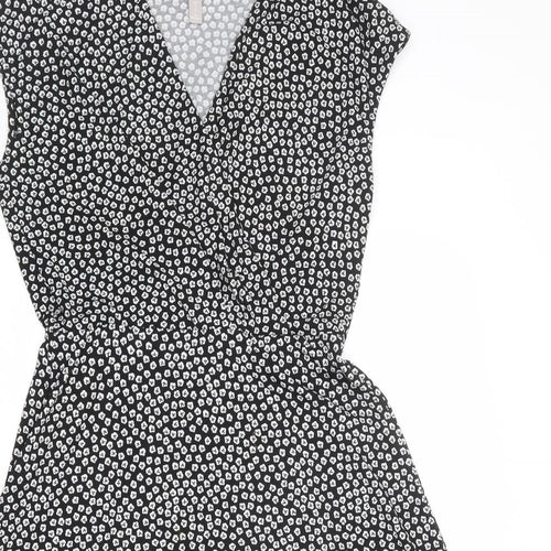 H&M Womens Black Floral Polyester Fit & Flare Size S V-Neck Pullover