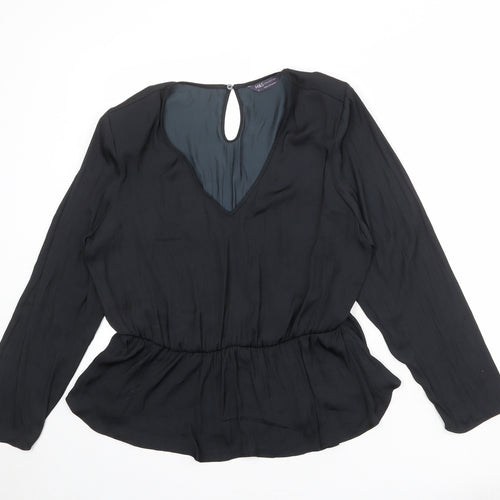 Marks and Spencer Womens Black Polyester Basic Blouse Size 10 V-Neck