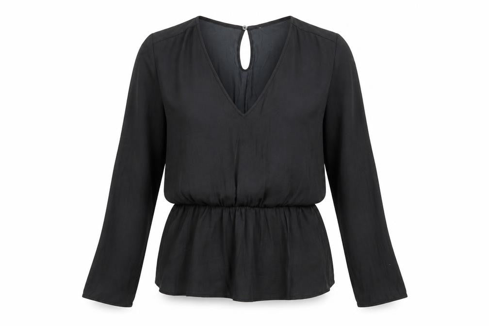 Marks & Spencer Womens Black Polyester Basic Blouse Size 10 V-Neck