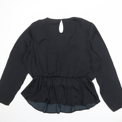 Marks and Spencer Womens Black Polyester Basic Blouse Size 10 V-Neck
