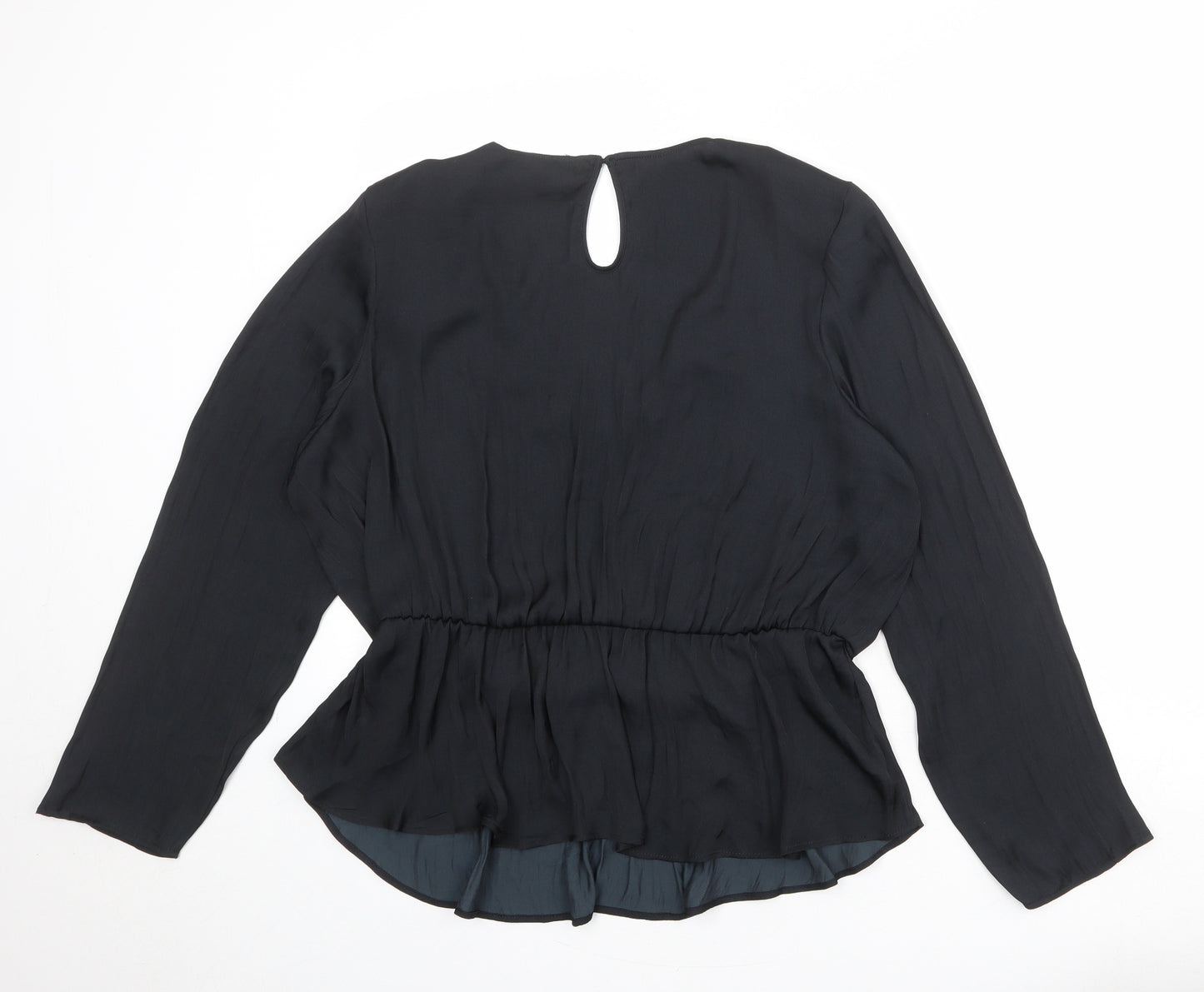 Marks and Spencer Womens Black Polyester Basic Blouse Size 10 V-Neck