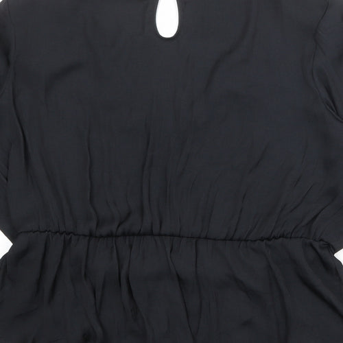 Marks and Spencer Womens Black Polyester Basic Blouse Size 10 V-Neck