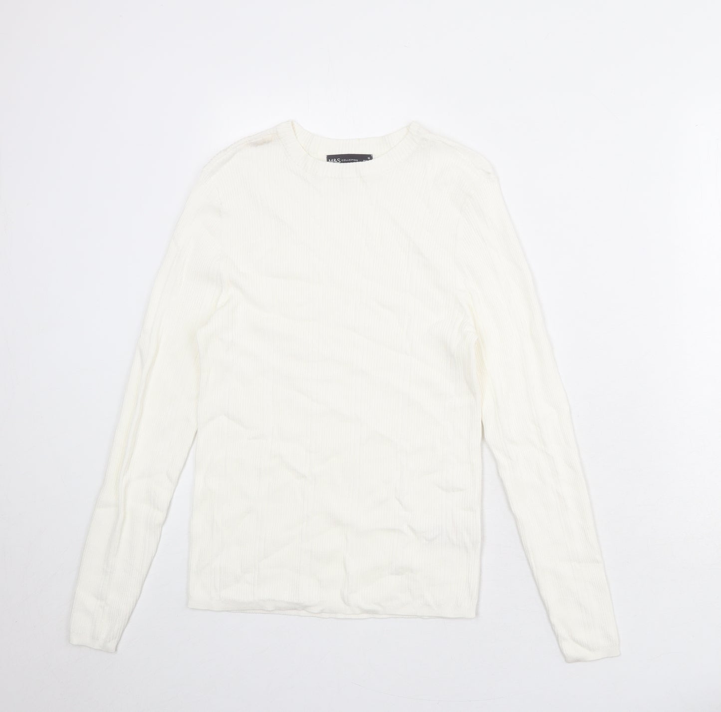 Marks and Spencer Womens White Round Neck Viscose Pullover Jumper Size 12