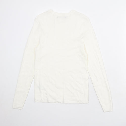 Marks and Spencer Womens White Round Neck Viscose Pullover Jumper Size 12