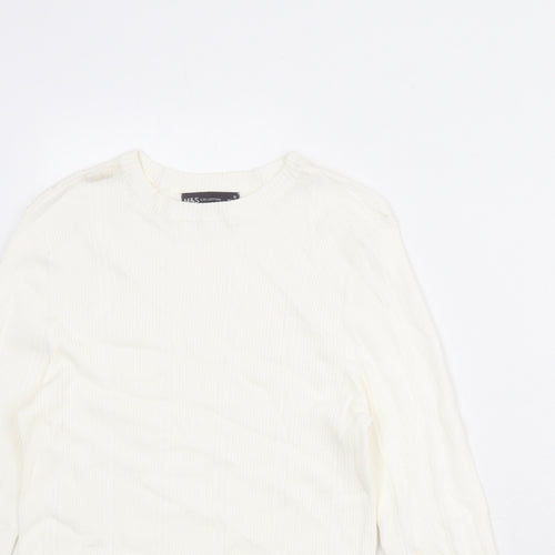 Marks and Spencer Womens White Round Neck Viscose Pullover Jumper Size 12