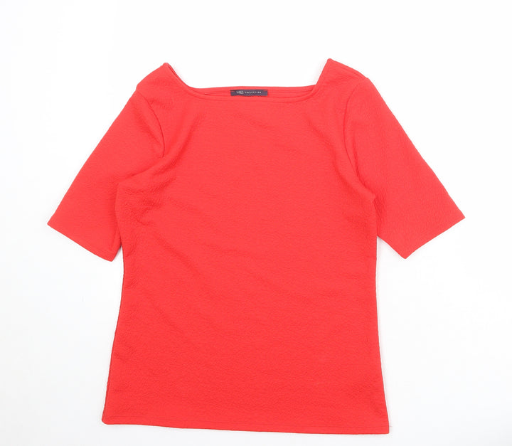 Marks and Spencer Womens Red Polyester Basic T-Shirt Size 12 Square Neck