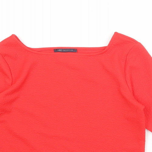 Marks and Spencer Womens Red Polyester Basic T-Shirt Size 12 Square Neck