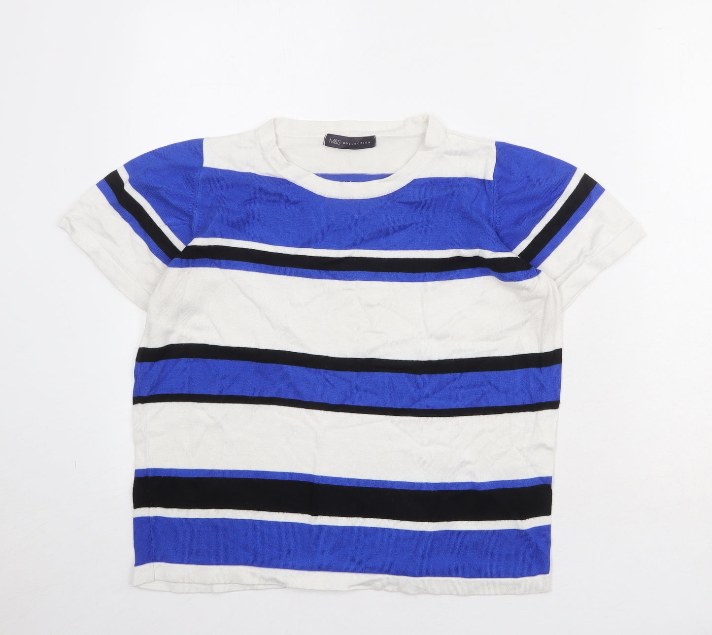 Marks and Spencer Womens Multicoloured Round Neck Striped Viscose Pullover Jumper Size 12