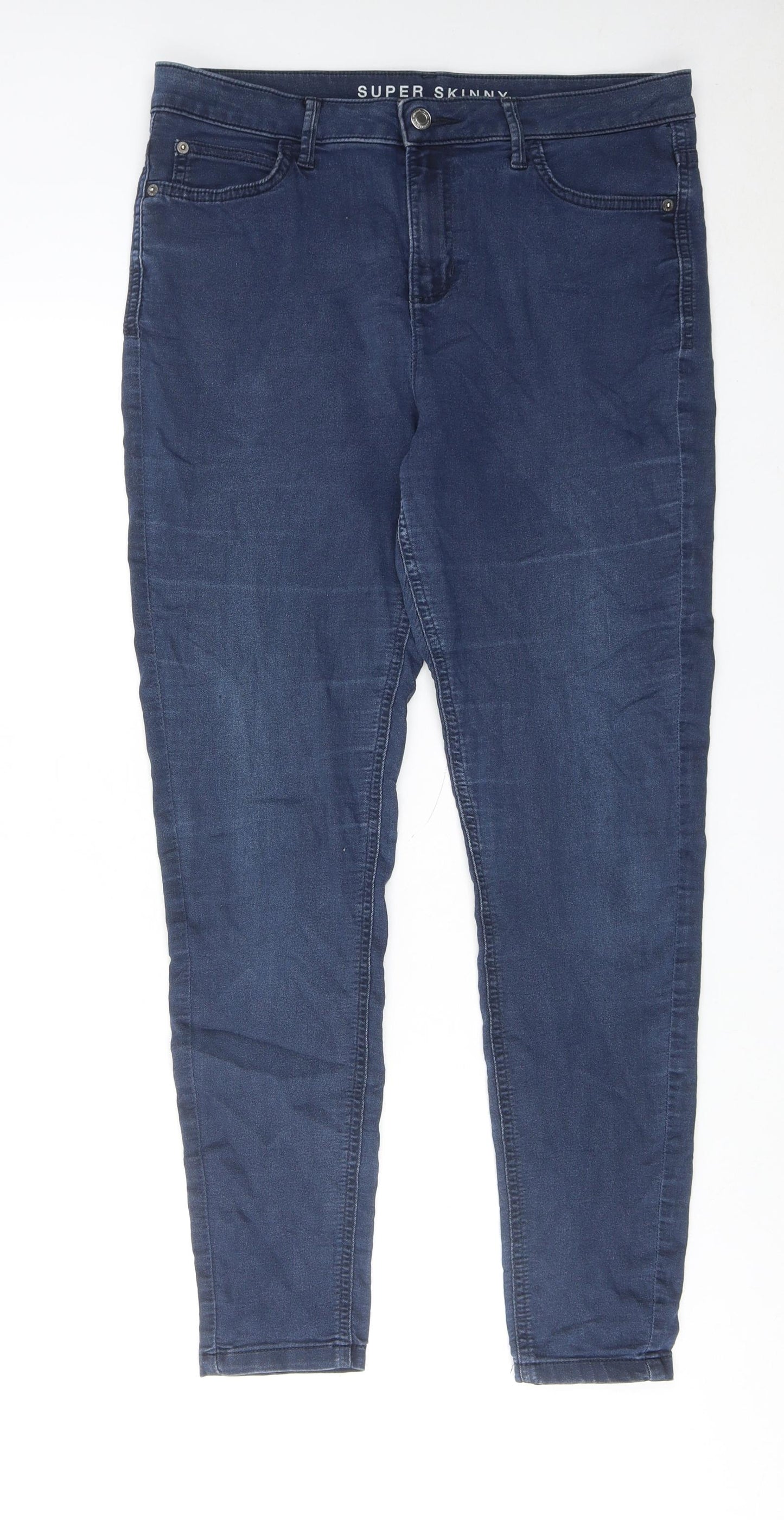 Marks and Spencer Womens Blue Cotton Skinny Jeans Size 14 Regular Zip