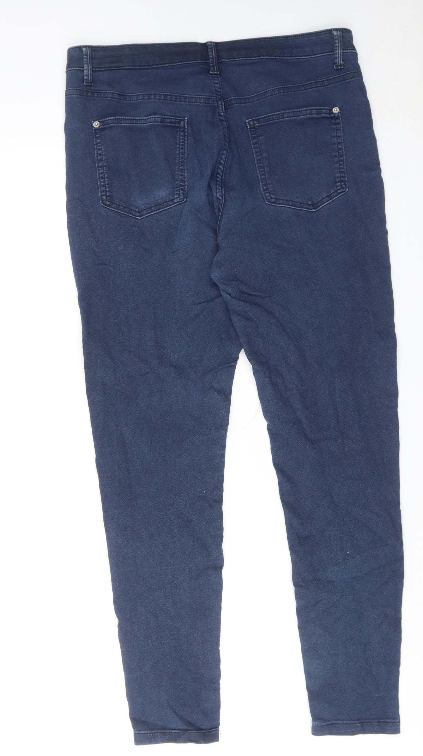 Marks and Spencer Womens Blue Cotton Skinny Jeans Size 14 Regular Zip