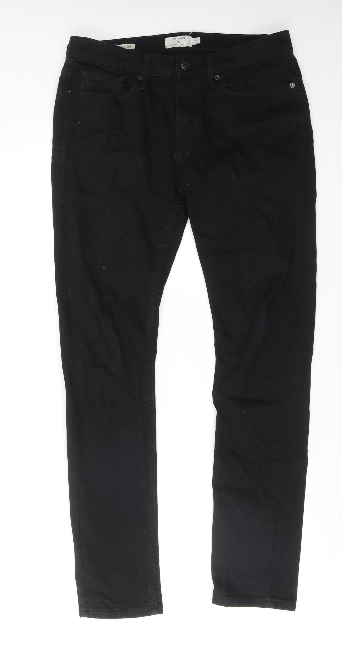 Topman Mens Black Cotton Skinny Jeans Size 32 in Regular Zip