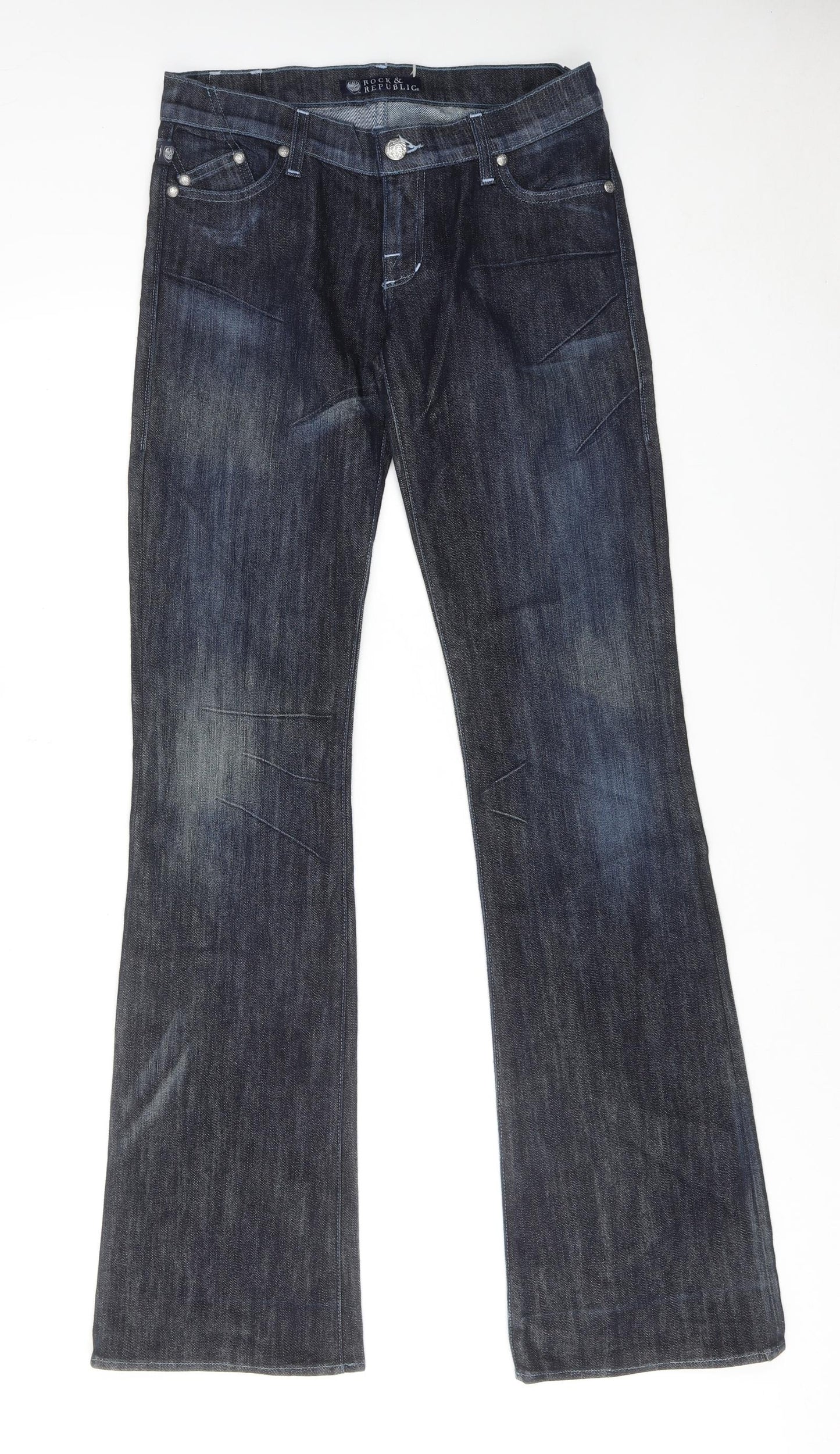 Rock & Republic Womens Blue Cotton Bootcut Jeans Size 27 in Regular Zip