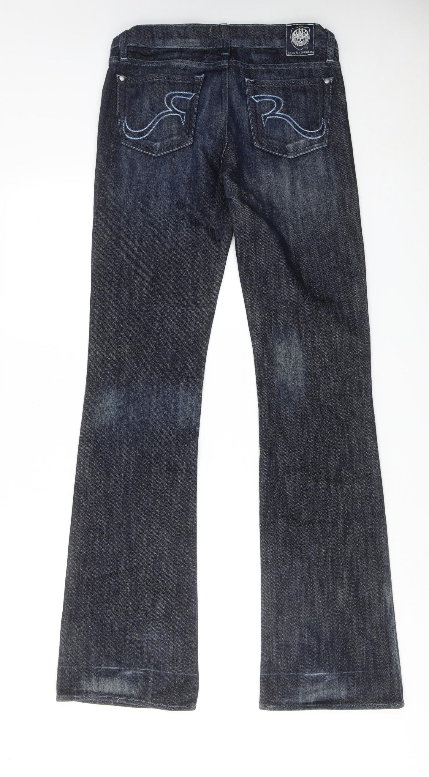 Rock & Republic Womens Blue Cotton Bootcut Jeans Size 27 in Regular Zip