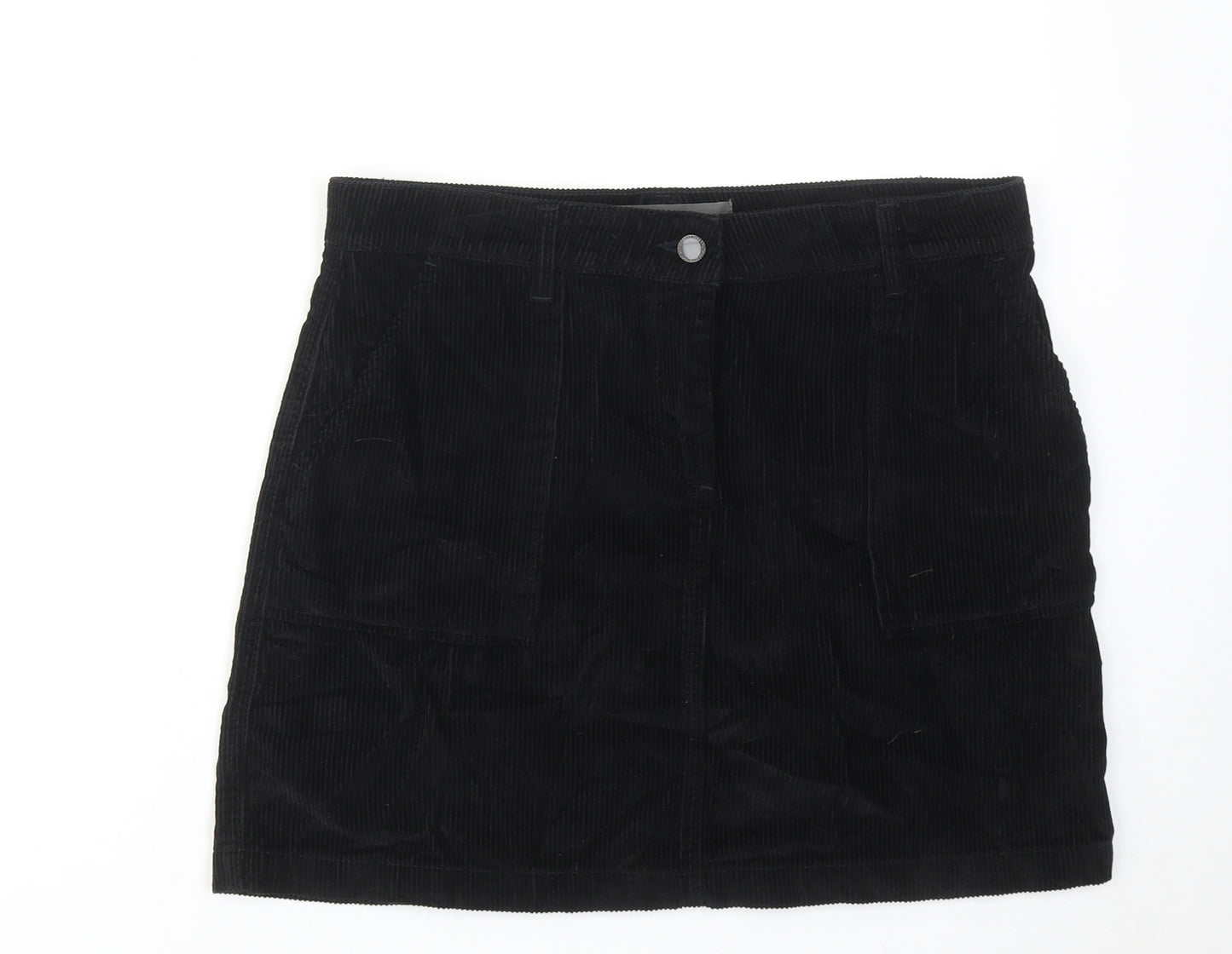 NEXT Womens Black Cotton A-Line Skirt Size 14 Zip