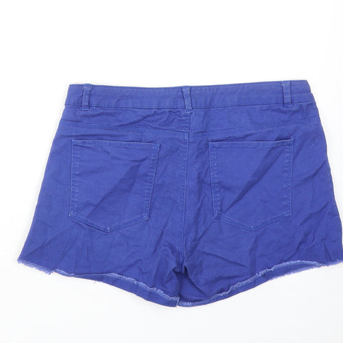 H&M Womens Blue Cotton Hot Pants Shorts Size 8 Regular Zip
