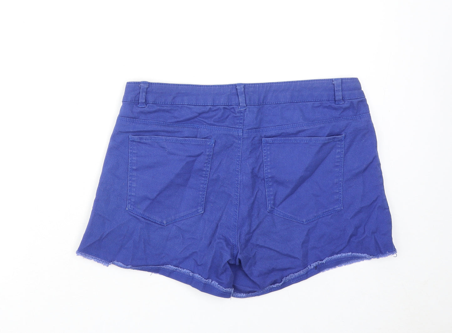 H&M Womens Blue Cotton Hot Pants Shorts Size 8 Regular Zip