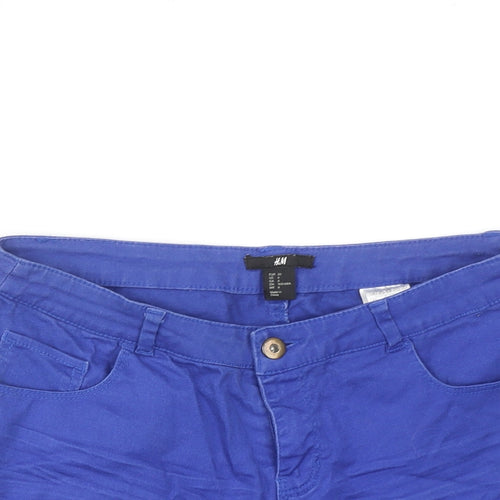 H&M Womens Blue Cotton Hot Pants Shorts Size 8 Regular Zip