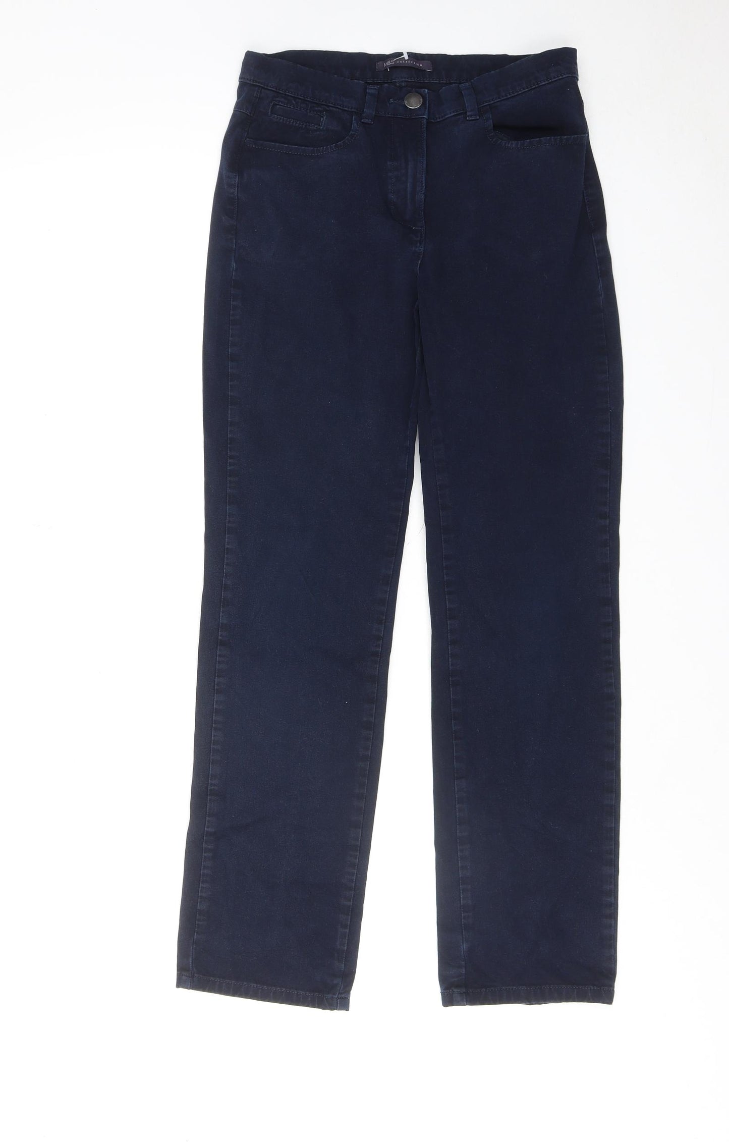 Marks and Spencer Womens Blue Cotton Straight Jeans Size 8 Regular Zip
