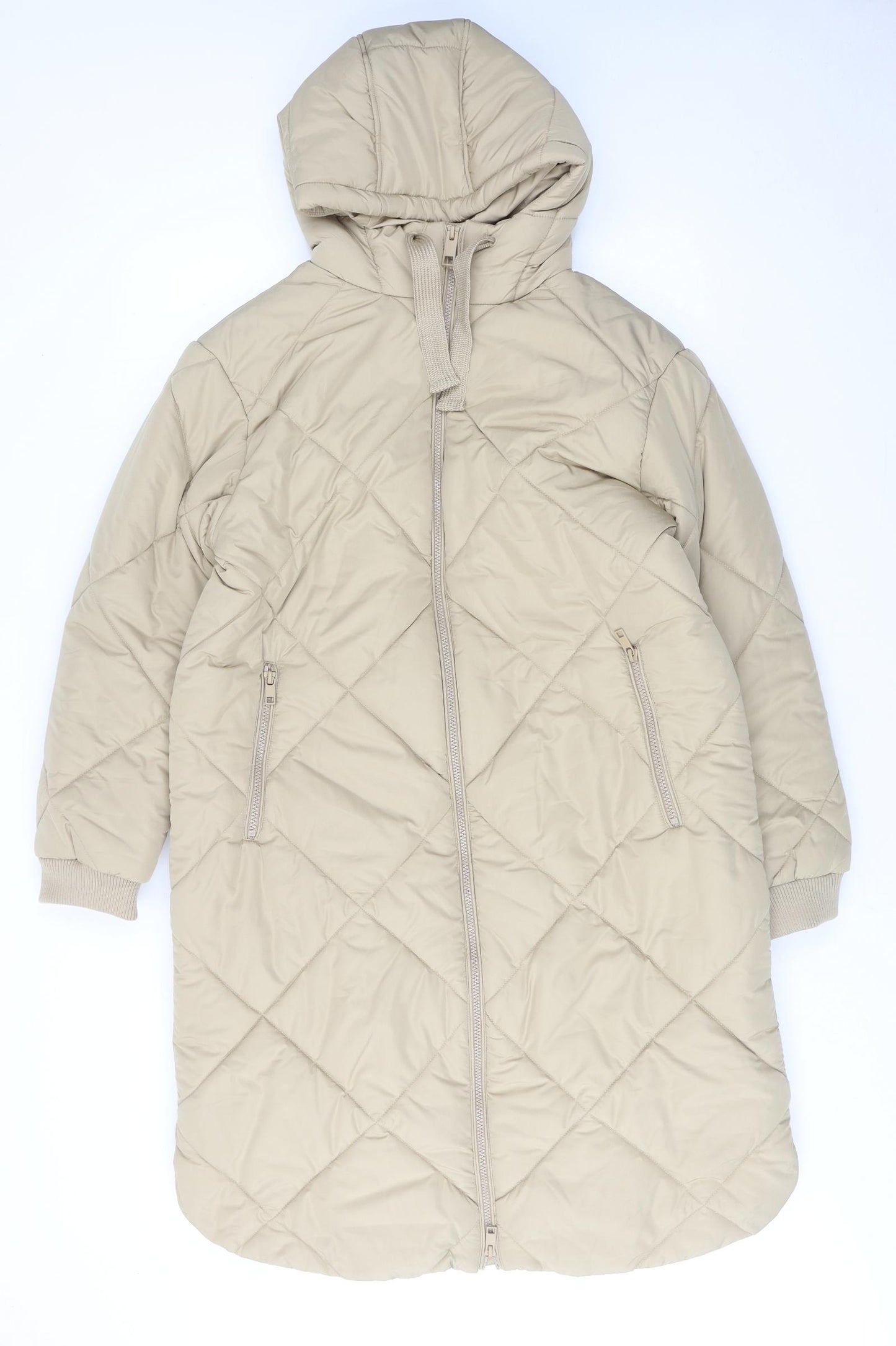 Marks and Spencer Womens Beige Quilted Coat Size 12 Zip