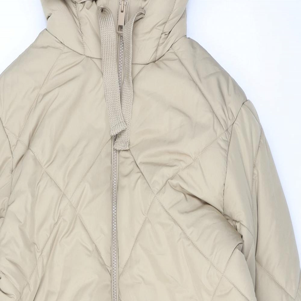 Marks and Spencer Womens Beige Quilted Coat Size 12 Zip
