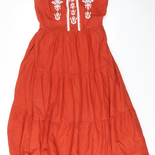 Marks and Spencer Womens Orange Cotton Maxi Size 18 Square Neck Tie - Tiered