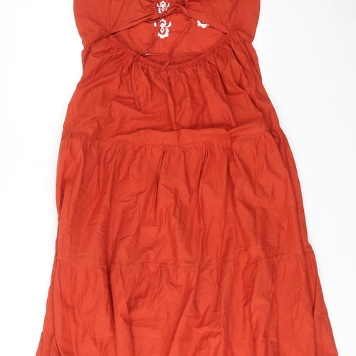 Marks and Spencer Womens Orange Cotton Maxi Size 18 Square Neck Tie - Tiered