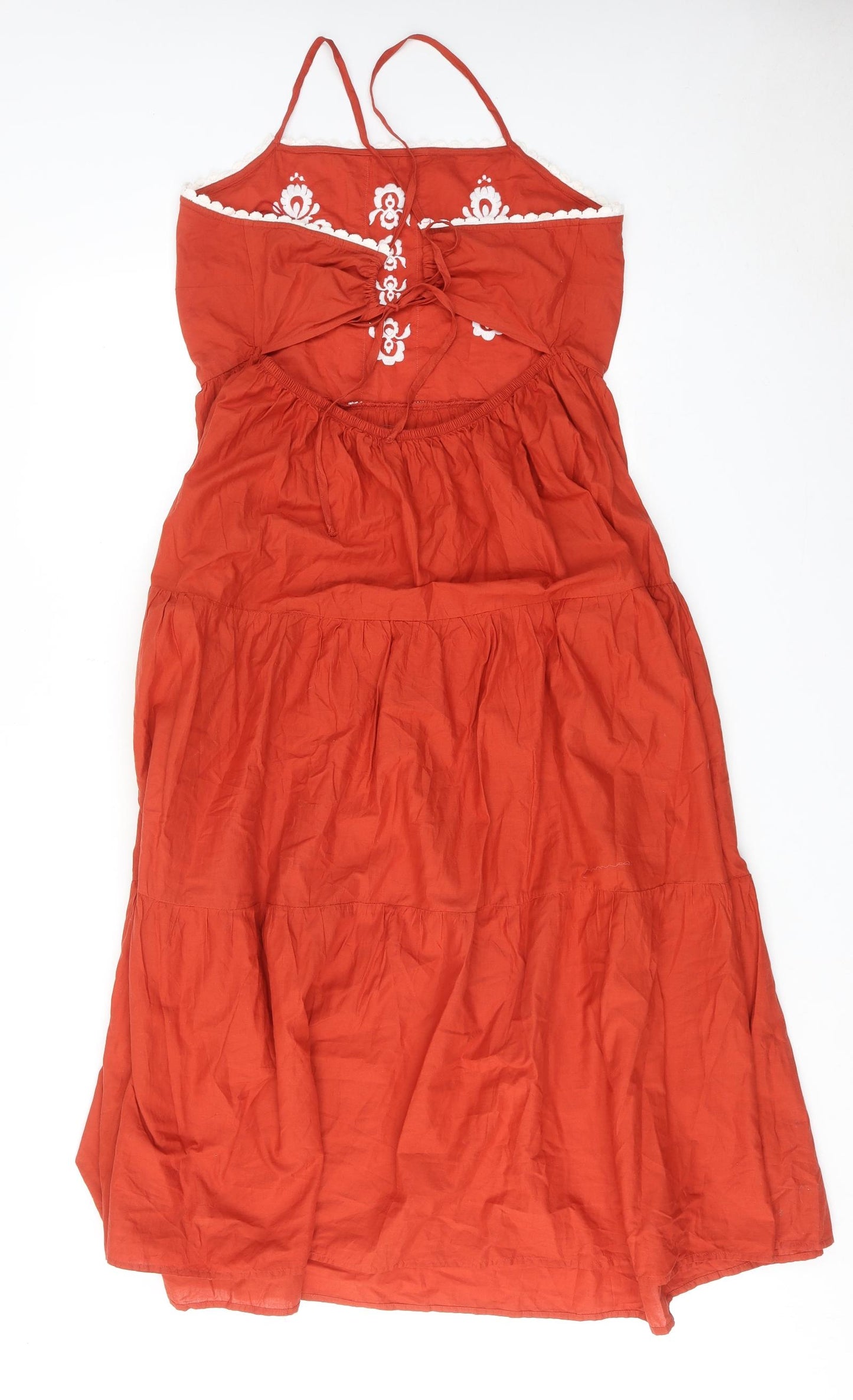 Marks and Spencer Womens Orange Cotton Maxi Size 18 Square Neck Tie - Tiered