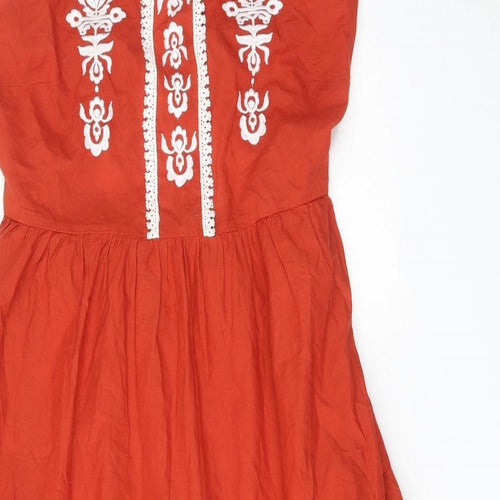 Marks and Spencer Womens Orange Cotton Maxi Size 18 Square Neck Tie - Tiered