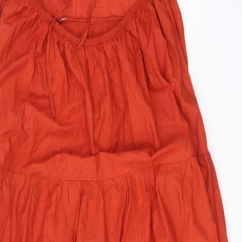 Marks and Spencer Womens Orange Cotton Maxi Size 18 Square Neck Tie - Tiered