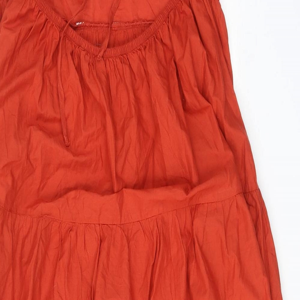 Marks and Spencer Womens Orange Cotton Maxi Size 18 Square Neck Tie - Tiered