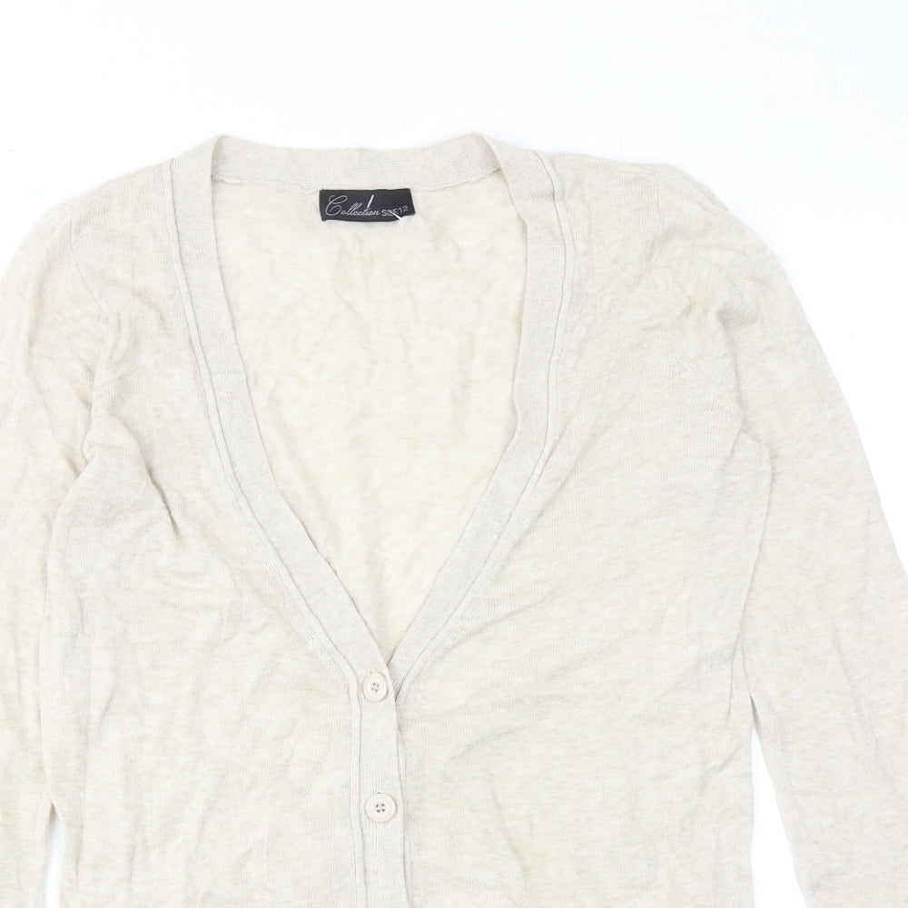 Collection Womens Ivory V-Neck Cotton Cardigan Jumper Size 12