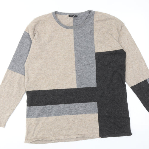 Viz a Viz Womens Multicoloured Round Neck Geometric Polyester Pullover Jumper Size M