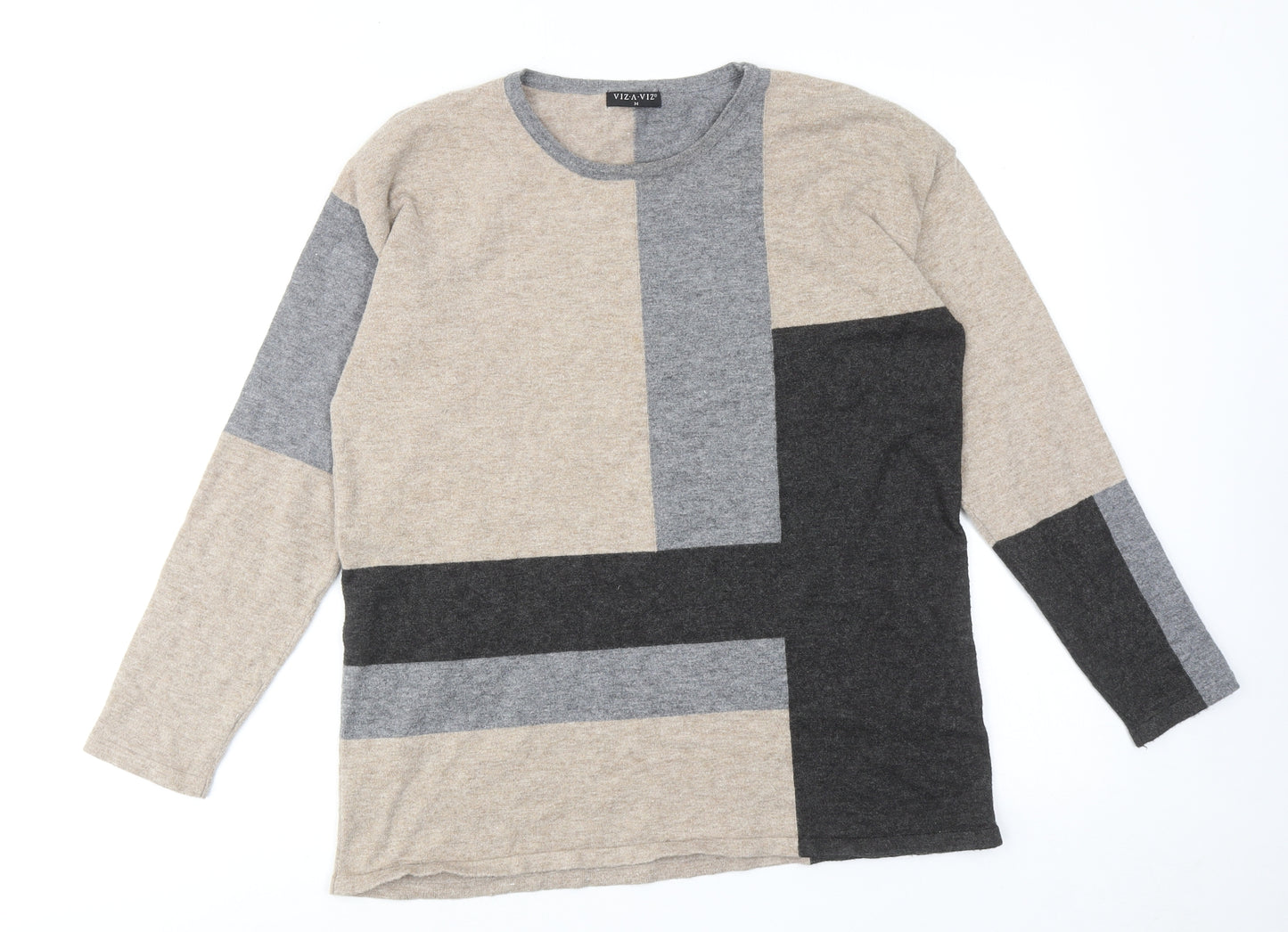 Viz a Viz Womens Multicoloured Round Neck Geometric Polyester Pullover Jumper Size M