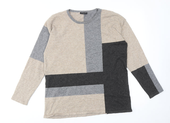 Viz a Viz Womens Multicoloured Round Neck Geometric Polyester Pullover Jumper Size M