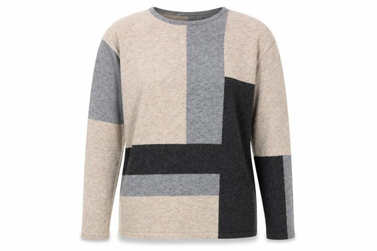 Front view of Viz a Viz women’s multicoloured round neck geometric polyester jumper, size M