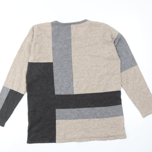Viz a Viz Womens Multicoloured Round Neck Geometric Polyester Pullover Jumper Size M