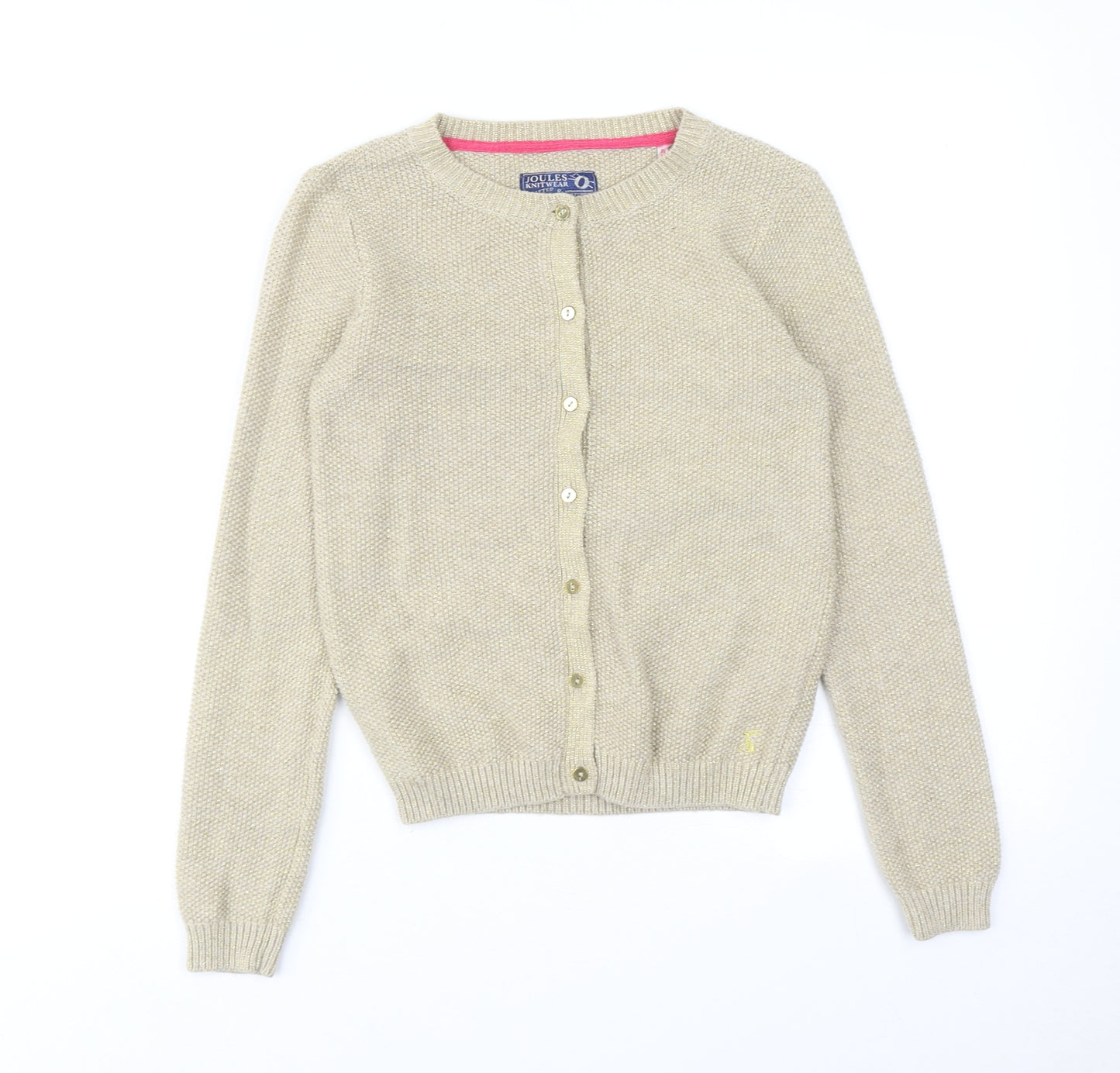 Joules Girls Beige Boat Neck Cotton Cardigan Jumper Size 11-12 Years Button