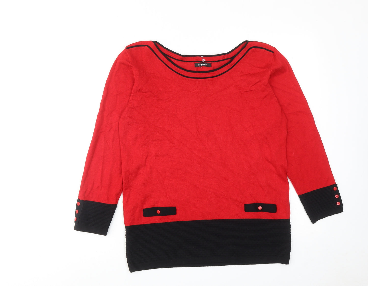 Roman Womens Red Boat Neck Viscose Pullover Jumper Size 16 - Colourblock