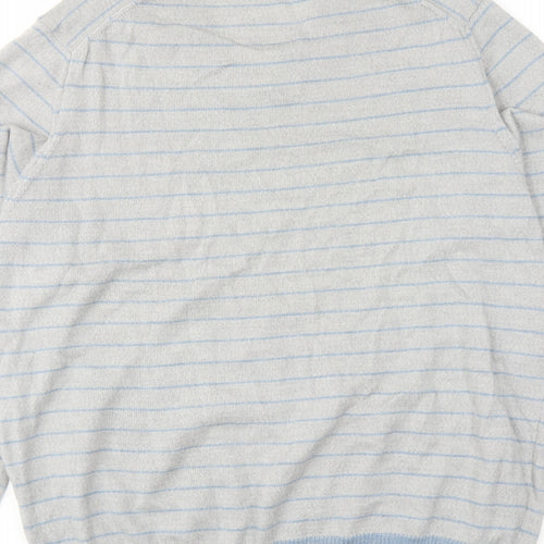 Autograph Mens Grey V-Neck Striped Wool Pullover Jumper Size L Long Sleeve