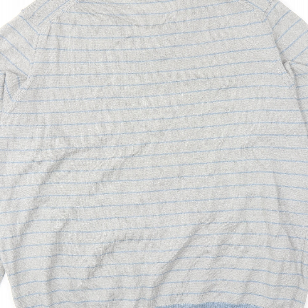 Autograph Mens Grey V-Neck Striped Wool Pullover Jumper Size L Long Sleeve