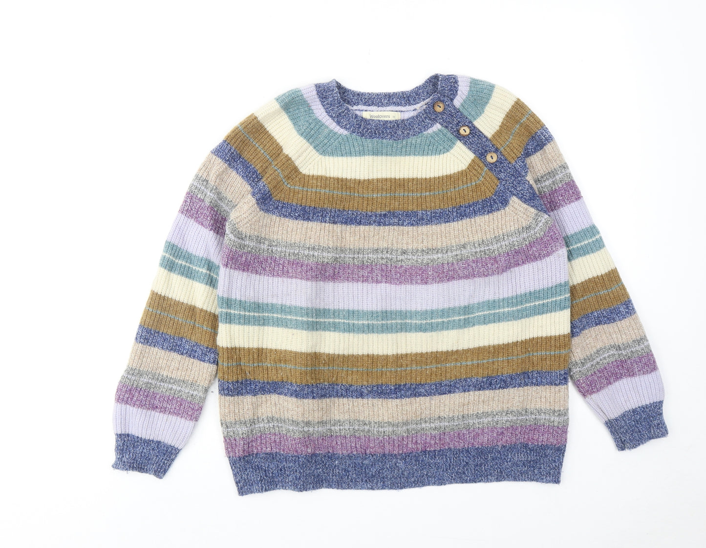 Woolovers Womens Multicoloured Round Neck Striped Acrylic Pullover Jumper Size M