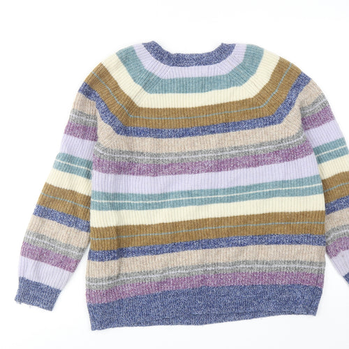 Woolovers Womens Multicoloured Round Neck Striped Acrylic Pullover Jumper Size M
