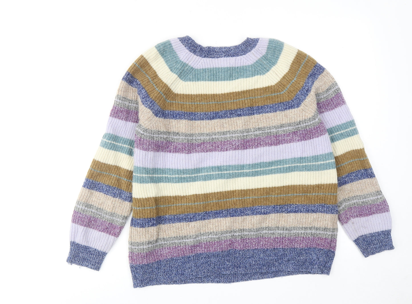 Woolovers Womens Multicoloured Round Neck Striped Acrylic Pullover Jumper Size M