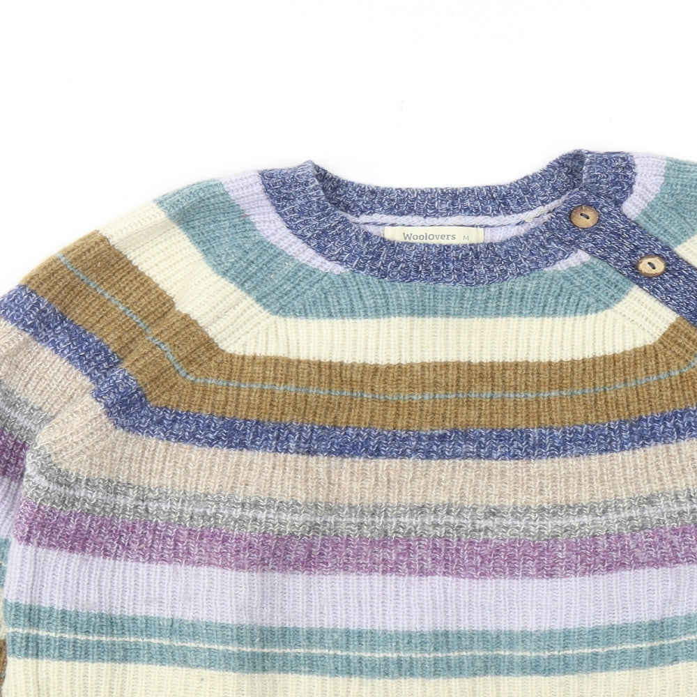 Woolovers Womens Multicoloured Round Neck Striped Acrylic Pullover Jumper Size M