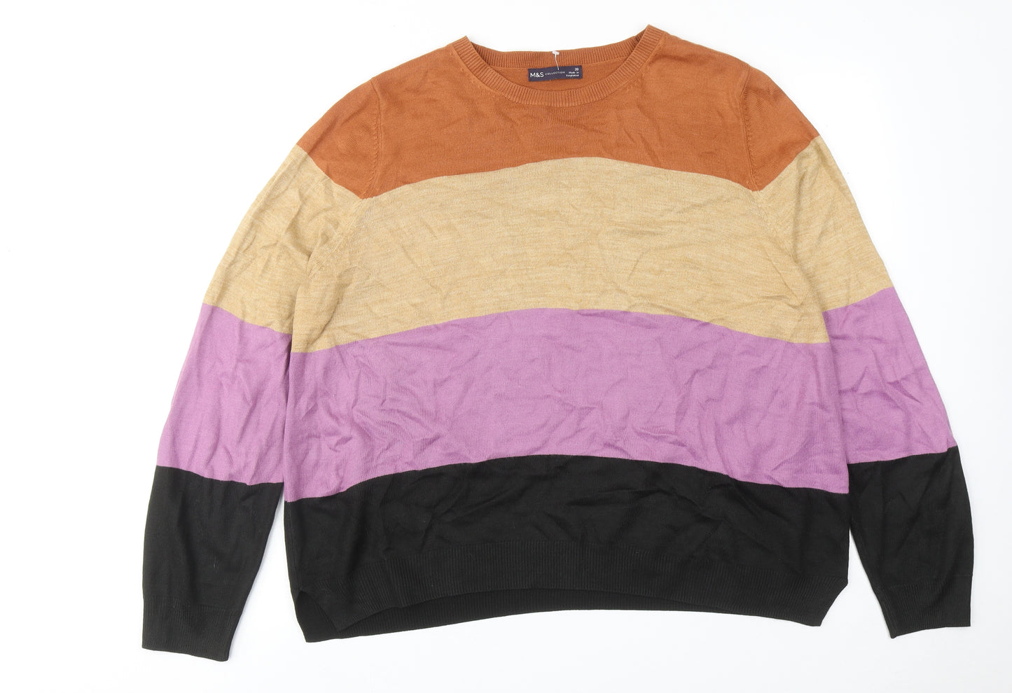 Marks and Spencer Womens Multicoloured Boat Neck Striped Acrylic Pullover Jumper Size 20