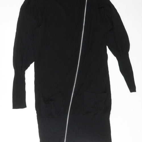 NEXT Womens Black Cotton Pencil Dress Size S Boat Neck Zip - Slash Neck